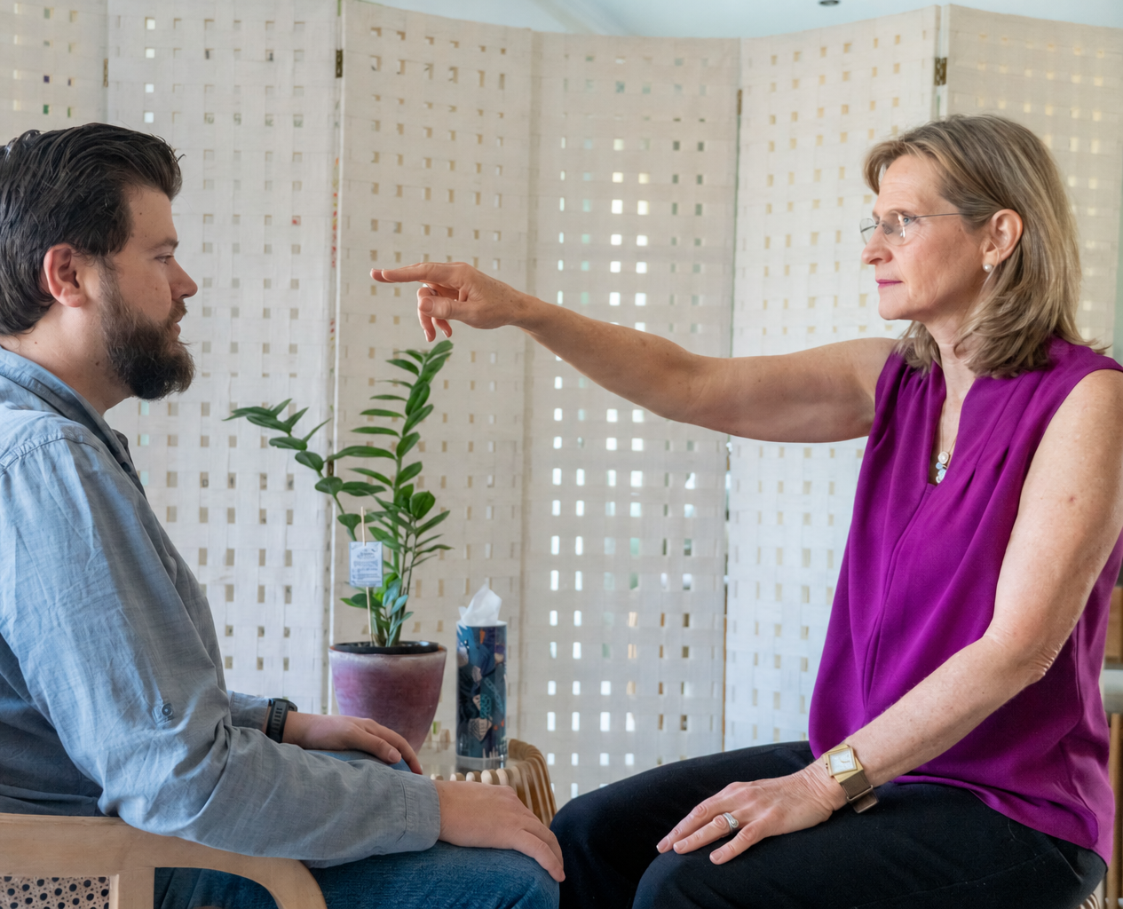 Renita guiding a client through an Eye Movement Tracking session